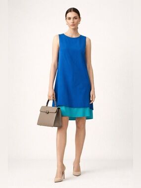 Akris Punto Blue Sleeveless Layered Shift Dress US 12